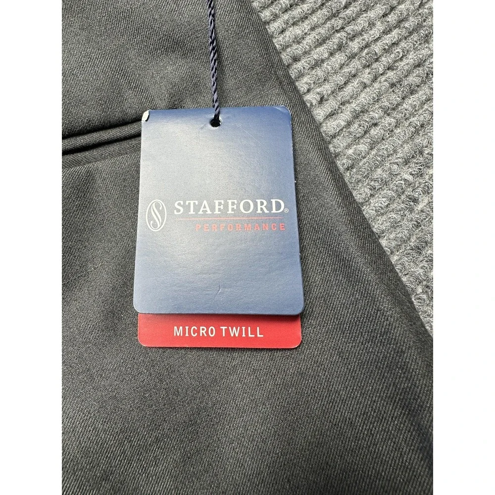 Stafford Pants Mens 34x32 Gray‎ Classic Fit Flat Front Micro Twill Performance